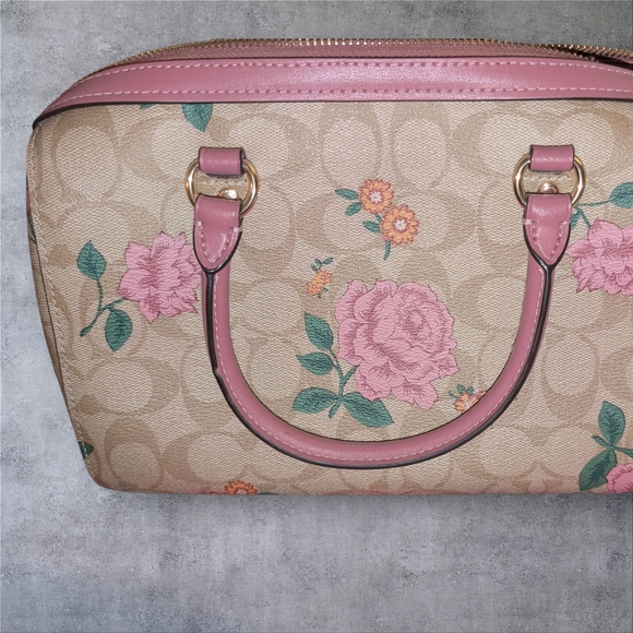 Coach Beige and Pink Floral Satchel - Picture 2 of 2